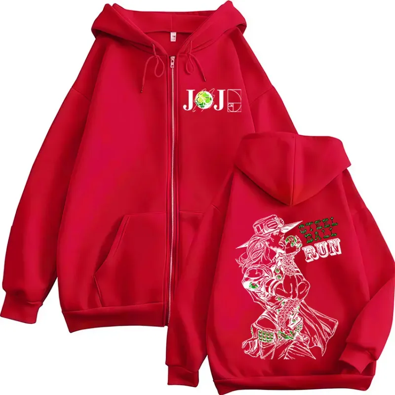 Anime Jojo Bizarre Adventure Gyro Zeppeli Steel Ball Run Zipper Hoodies Men Clothing Long Sleeves Zip Up Sweatshirts Jacket Coat