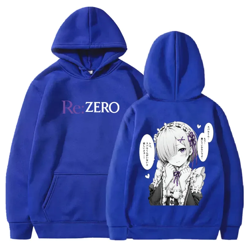 Rem Manga Re:Zero Hoodie Cetak Mode Pakaian Jalanan Harajuku Pakaian Pria Wanita Musim Gugur Lengan Panjang Kasual Pulover Bertudung Bulu