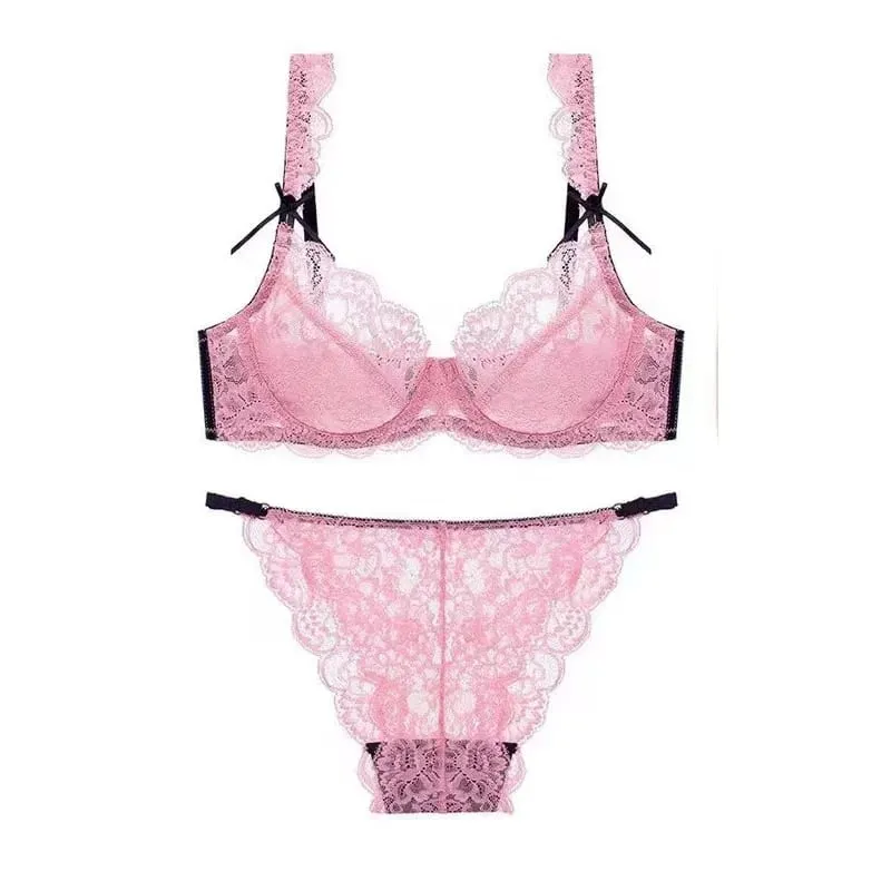 Romantic Atmosphere Lace Minimizer Bra Ultra Thin Sponge Free Wirefree Women Seamless Full Coverage Bust Push Up Set BANERDANNI