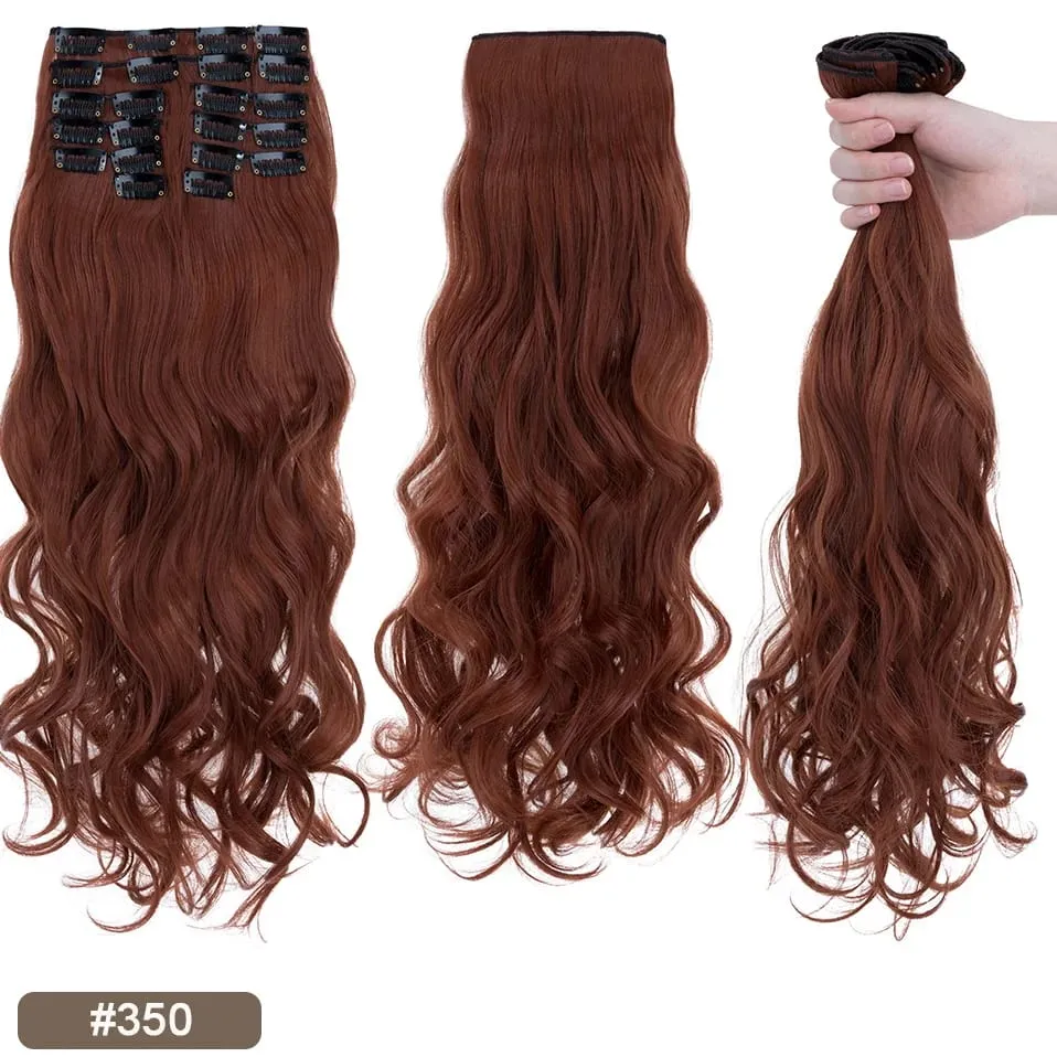 180g 12PCS Wavy Clip in Hair Extensions 22" Long Synthetic Thick Clip On Hair Extensions for Women Full Head Hairpiece
