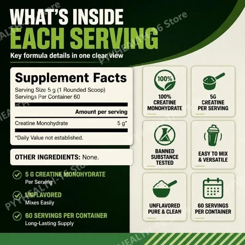 Micronized Creatine Monohydrate Powder Pure Unflavored Muscle Strength & Lean Muscle Support 5g Per Serving 300g 60 Servings