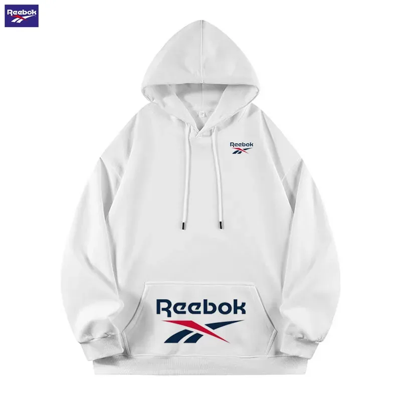 Reebok Logo Men's and Women's Casual Hooded Sweatshirt - Solid Hooded T-shirt - Street Style Casual Sweatshirt - Various Loose S