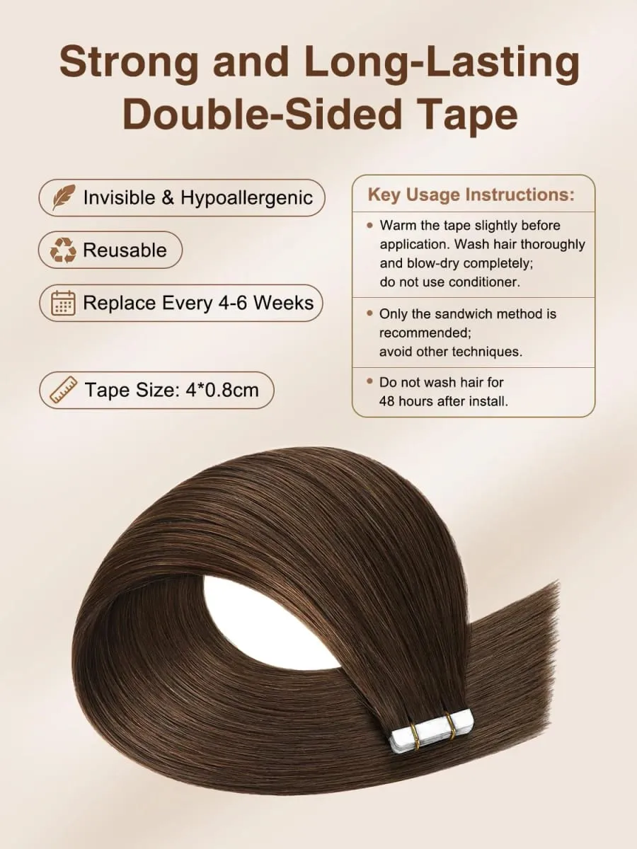 Invisible Tape In Hair Extensions 100% Human Hair #4 Chocolate Brown Straight Tape In Human Hair Extensions 20pcs 50g For Women