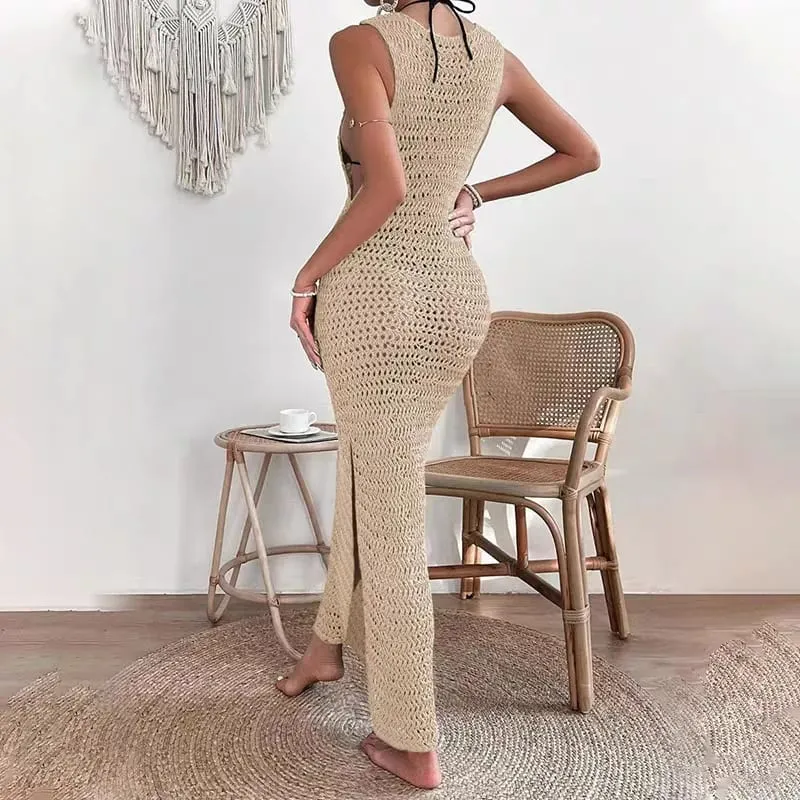 Vestidos para mulheres novo verão preto sem mangas vestido feminino fino sexy o pescoço oco para fora vestido feminino vestidos de verano mujer q250