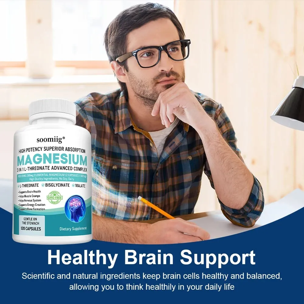 3-in-1 - Magnesium L-Threonate Glycinate Malate Brain Health Sleep Support Enhanced Immunity Energy Metabolism