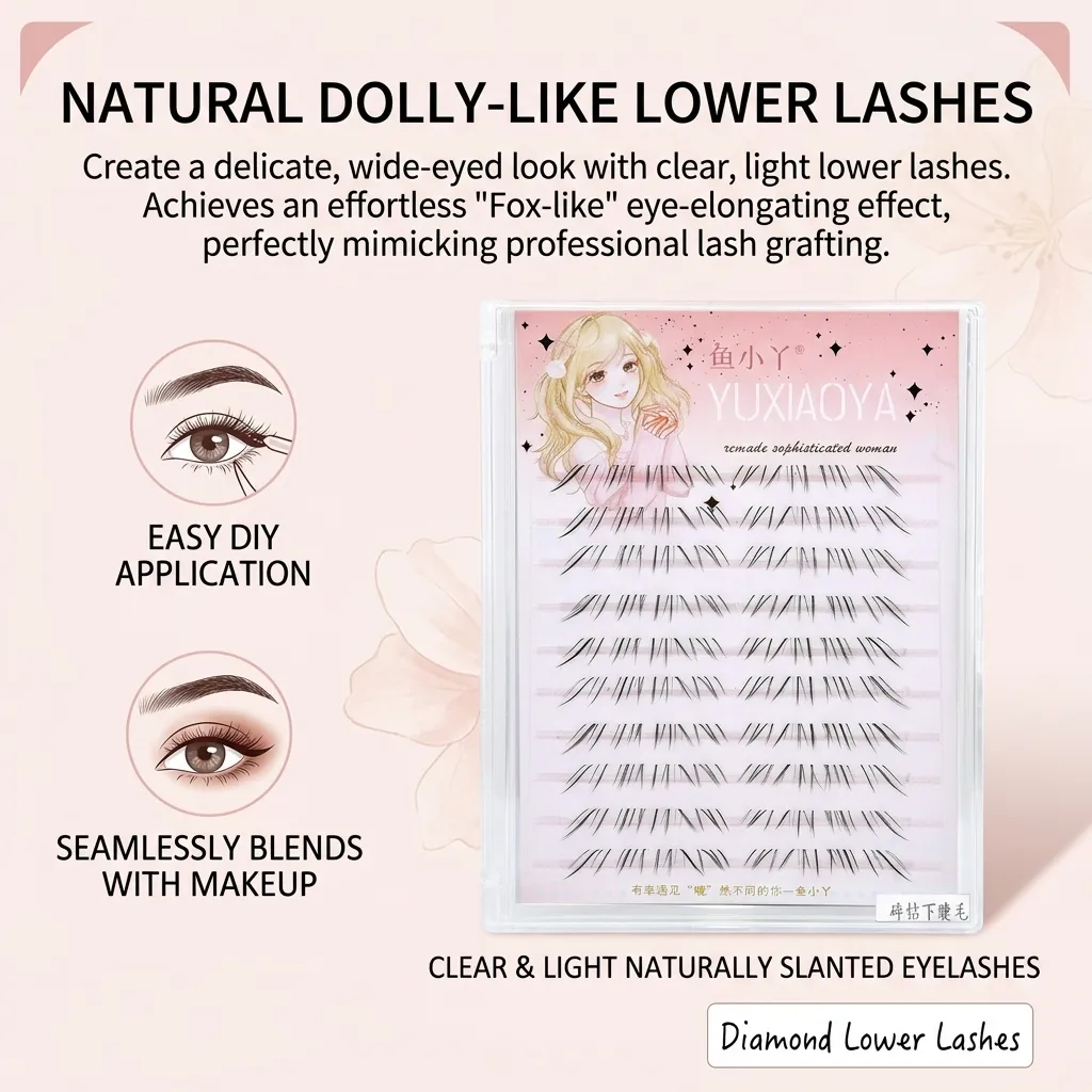 10 Rows Synthetic Fiber Lower Eyelashes Daily Makeup Natural C Curl Foxes Lashes Thin Band Glittery Eye Lash Eye Tail Elongated