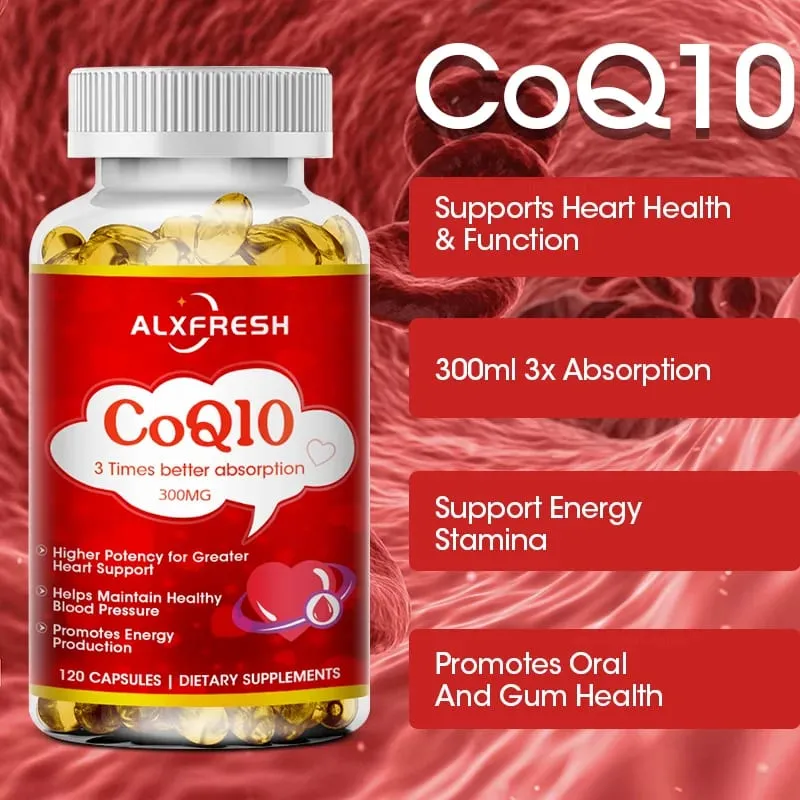 Alxfresh CoQ10 300mg- 3x Absorption | 120/60 serving | Coenzyme Q-10 | Non-GMO Gluten Free Vegan | Dietery Vitamins Suppelment