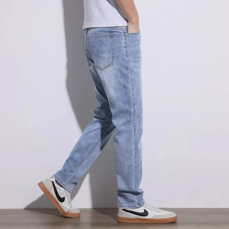 Herrejeans Stretch Slim Regular Fit Grå Lyseblå Mørkeblå Jeans Til mænd Denimbukser Causal Streetwear Herretøj