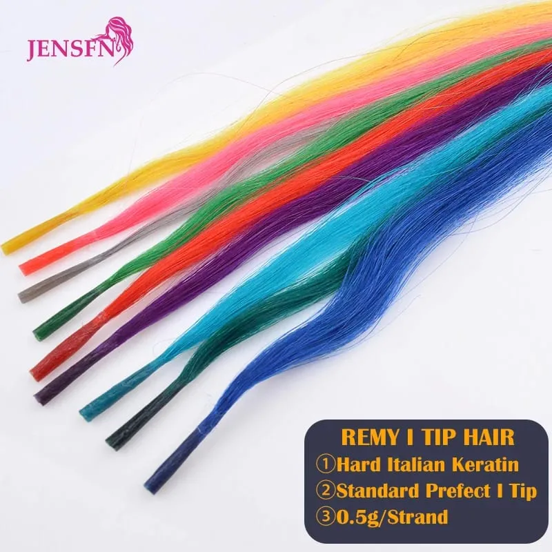I Tip Color Hair Extensions 0.5g/Strand Remy Fusion 100% Human Hair Keratin Capsule Purple Blue Pink For Women