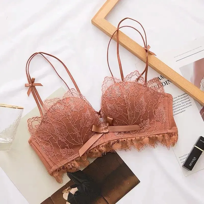Ensemble de Lingerie Sexy en V profond pour femmes, confort sans fil, Bralette Push Up, soutien-gorge et culotte en dentelle respirante