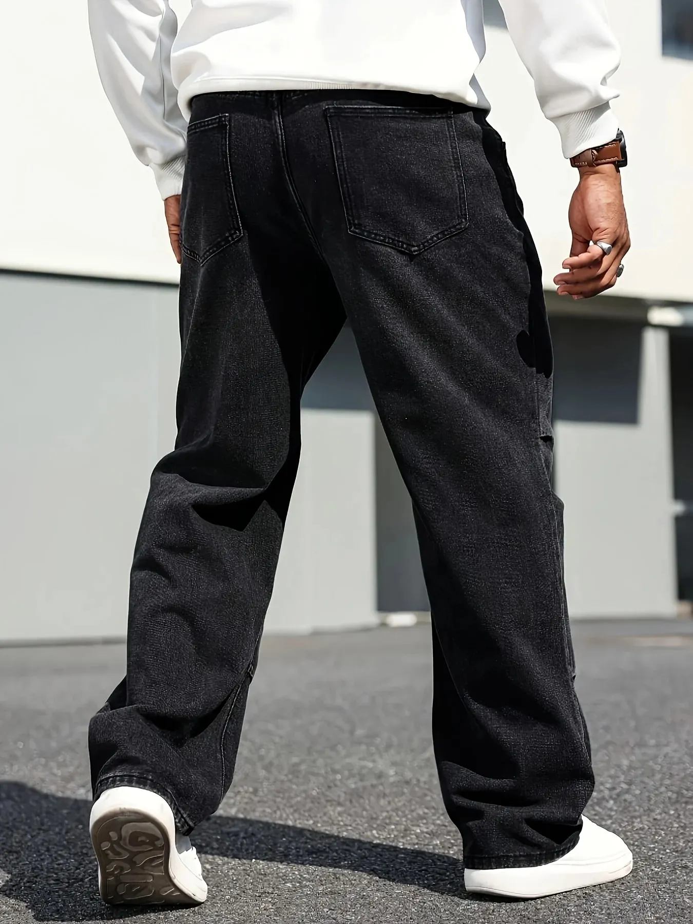 Klassiske jeans med lige ben til mænd - bomuldsblanding mørkeblå denim, ikke-stretch-komfortpasform til hele sæsonen med skrå lommer
