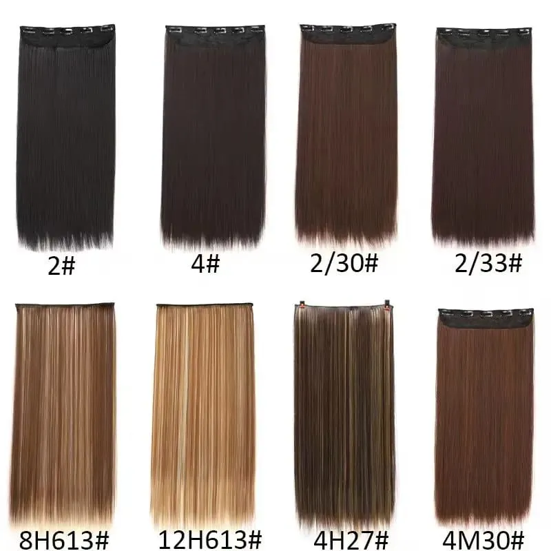 Synthetic Long Straight 5 Clip in Hair Extensions Black Brown Natueal Fake Heat Resistant Hair Piece For Women