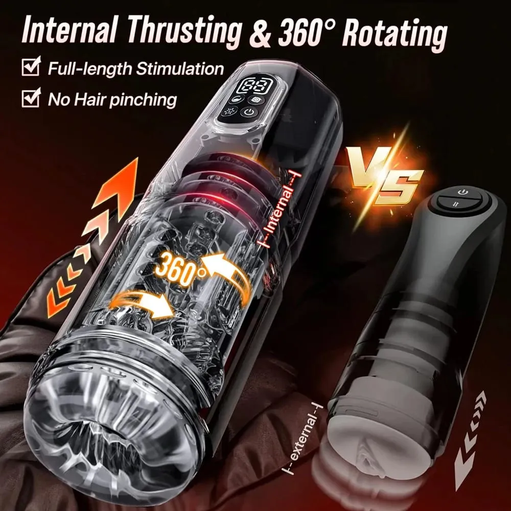 Automatic 360 ° Rotating Thrusting Male Masturbator Licking Penis Vibrator LCD Display Stroker Pocket Pussy Sex Toys for Men