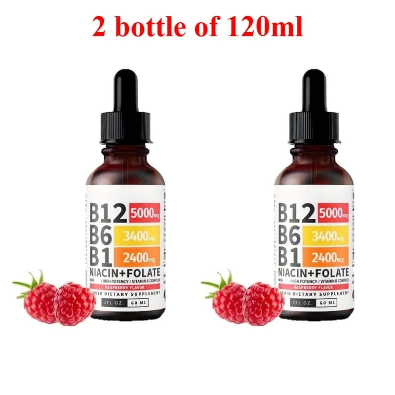 5-in-1 Vitamin B Complex Liquid Drops B12 B6 B1 Niacin Folate Support Normal Energy Metabolism Immune System Health