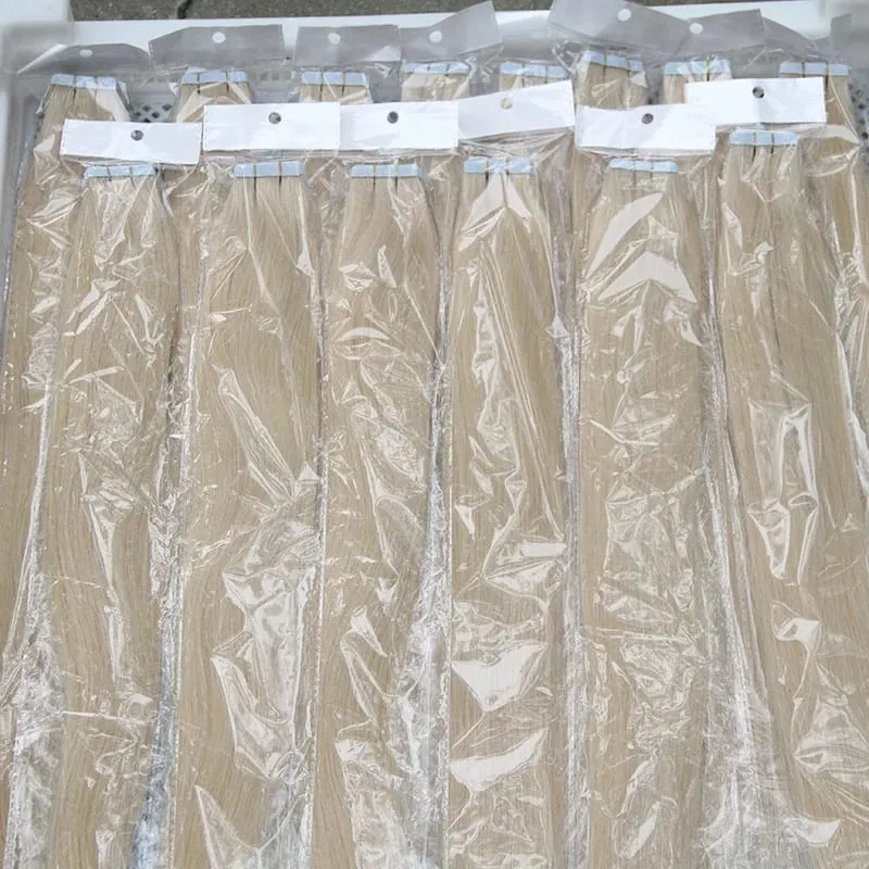 Tape In Straight Human Hair Extensions Remy Virgin Hair Adhesive Extensions Skin Weft #60 Blonde 24 26 28 30INCH Hair For Women