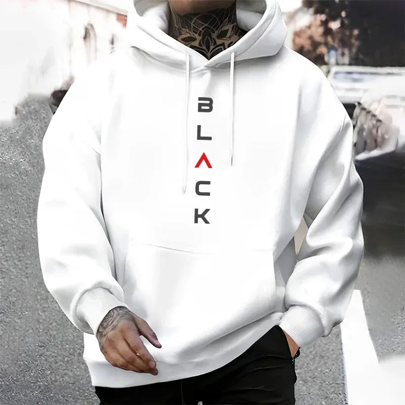 Black Letter Print Hoodies for Man Autumn Winter Hot Sale High Quality Hooded Sweatshirt Home Outdoor Casual Sport Warm Pullover