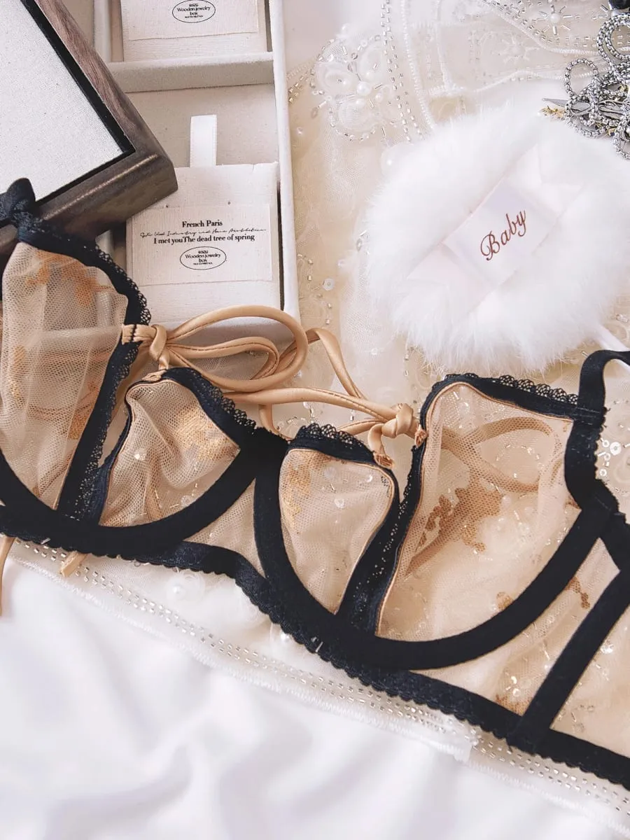 Sexy French Bra Embroidered Lace Lingerie na may Briefs Suit Women Underwear Hollow Out Lingerie Plus Size