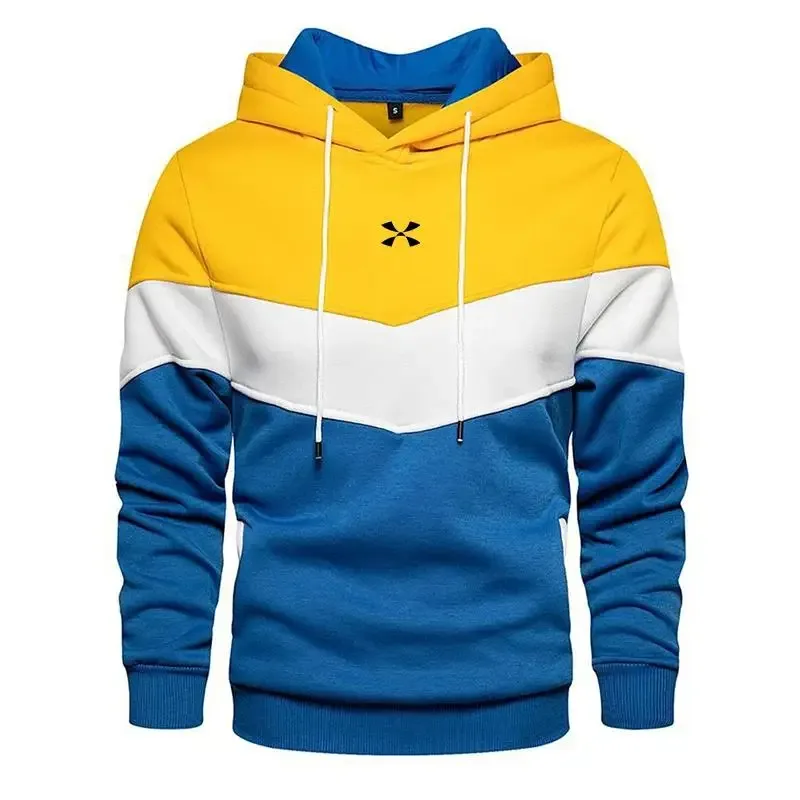 Men's Patchwork Hooded Sweatshirt Hoodies Clothing Casual Loose Fleece Warm Streetwear Male Fashion Autumn Winter Sports Outwear