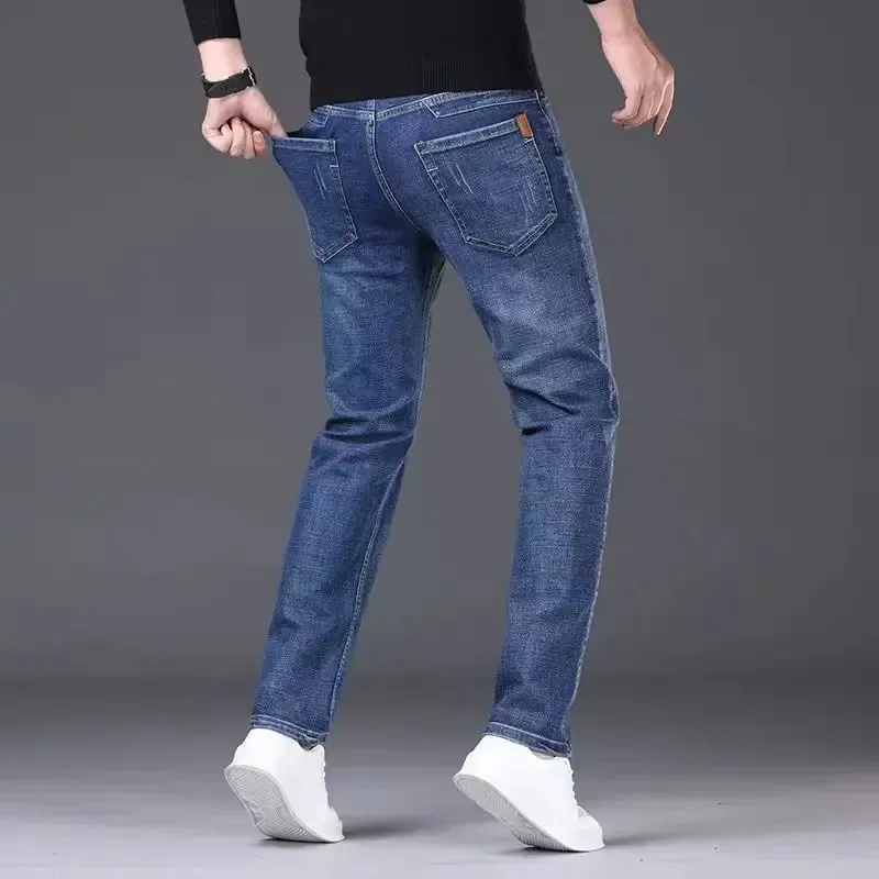 2026 New Men Fashion Straight Jeans Men Stretch Slim Fit Pants Comfortable Soft Business Denim Trousers Male Brand Clothing