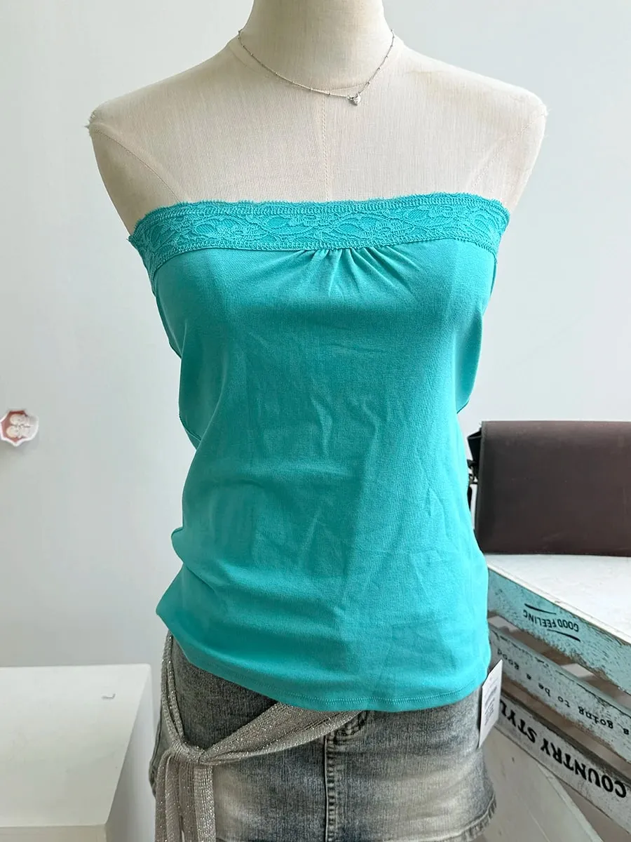 Lace Trim Strapless Tops Women Cotton Soft Slim White Sexy Sleeveless Camisole Sweet Cute Chic Tank Tops Y2K — image 22
