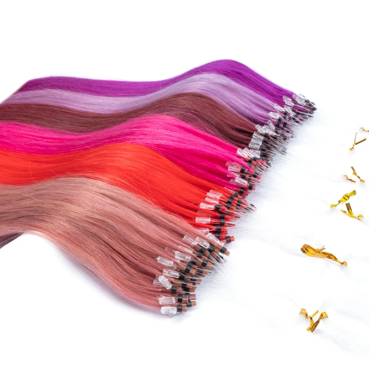 Colored Micro Link Hair Extensions Human Hair No Glue Virgin Human Hair for Women Girls 50 Strands Colorful 30G Gray