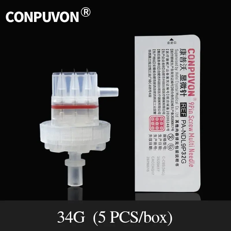 32G/34G ทางการแพทย์ทิ้งเก้าเข็มหัวปวดฟรีความงาม Ultra fine การเชื่อมต่อเครื่อง Ultra fine เก้าเข็ม