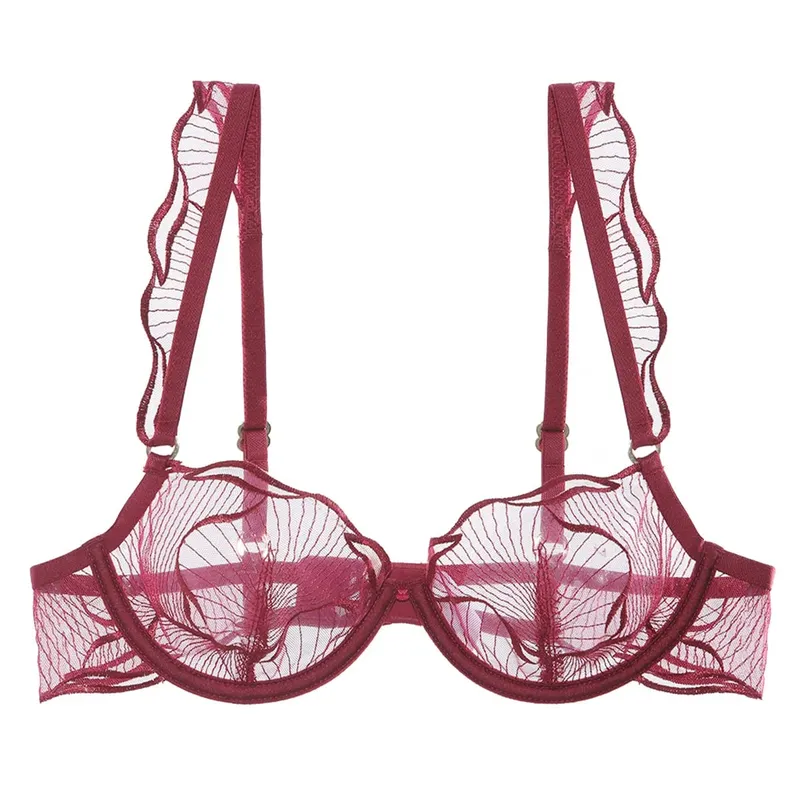 Elegant French Lace Minimiser Bra Large Chest Pure Embroidery Ultra Thin UK Fit Plate Size Wirefree Anti-Sagging Set​​ MOYISU AB