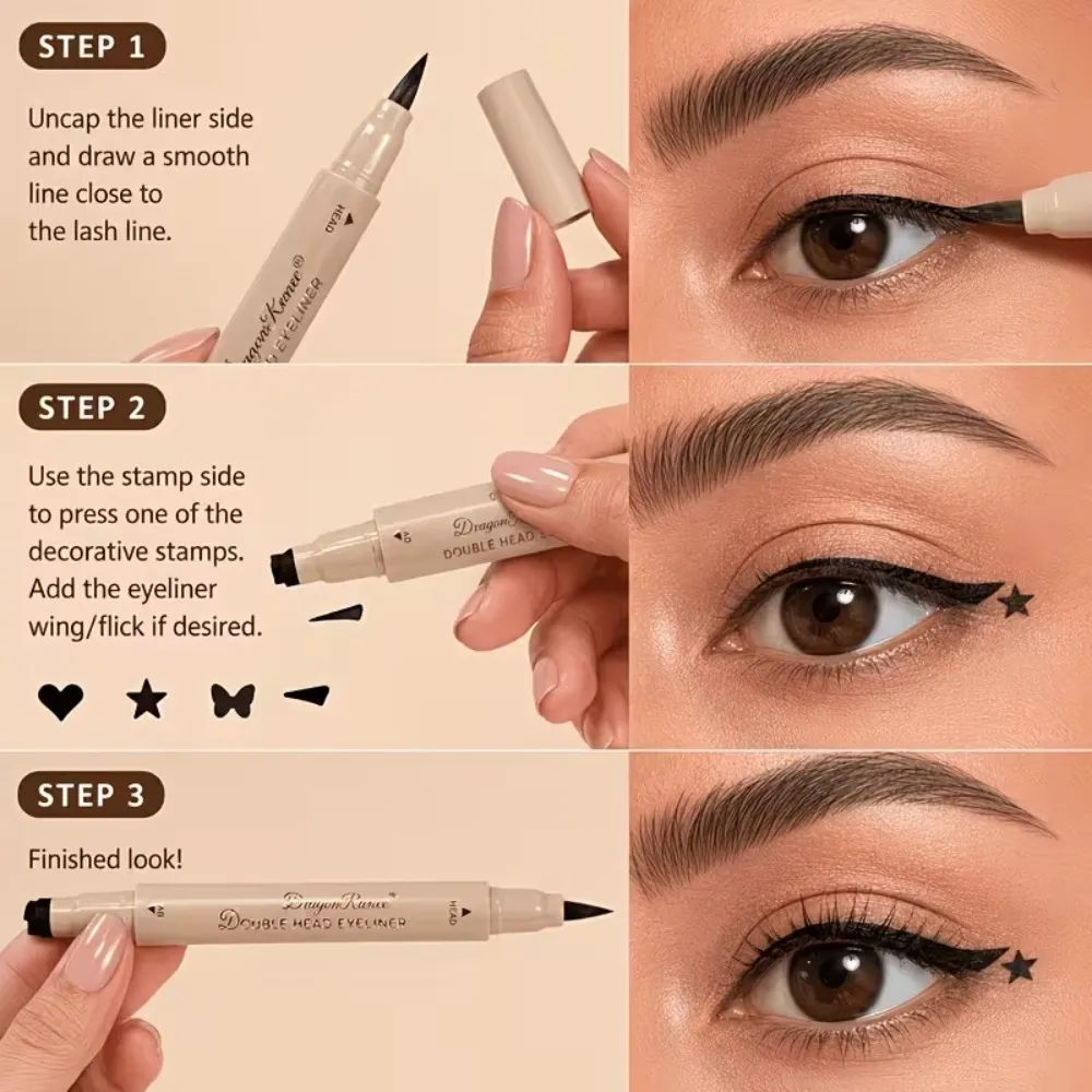 Double Head Eyeliner Stamp Waterproof Colorful Eyeliner With Heart/Star/Butterfly/Triangle Liquid Liner Seal Decorative Makeup