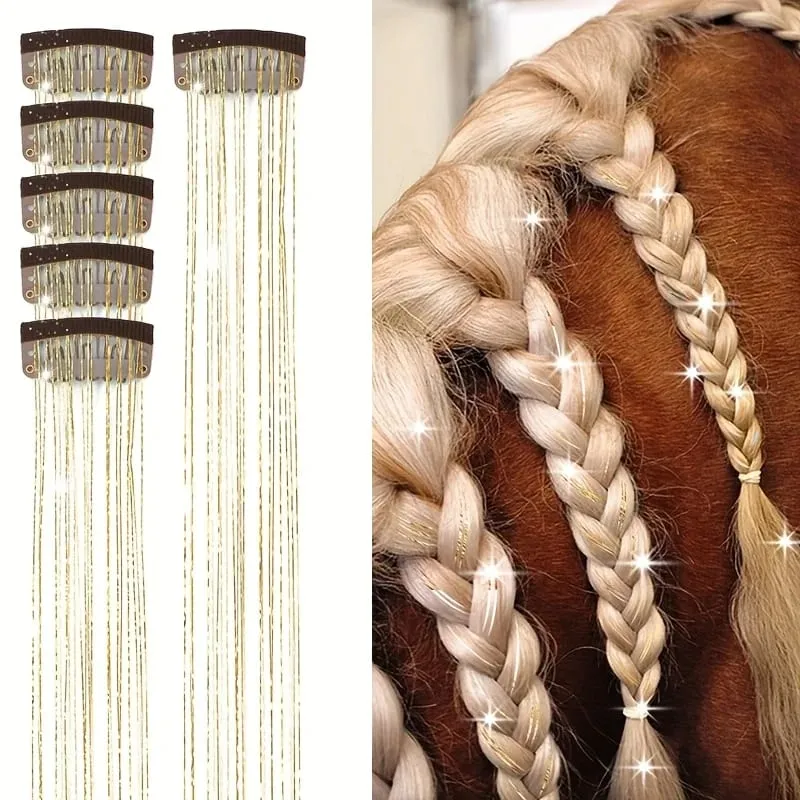 20-inch 6-clip synthetic fibers hair extensions glittery fairy hair extensions sparkly horse hair shimmering set for horse