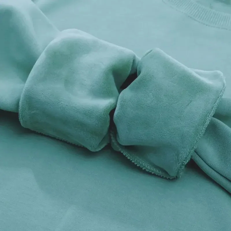 Sudadera gruesa de felpa de algodón de 600G, suéter fino de felpa pesado, suéter de cuello redondo sólido, suéter cálido para otoño e invierno