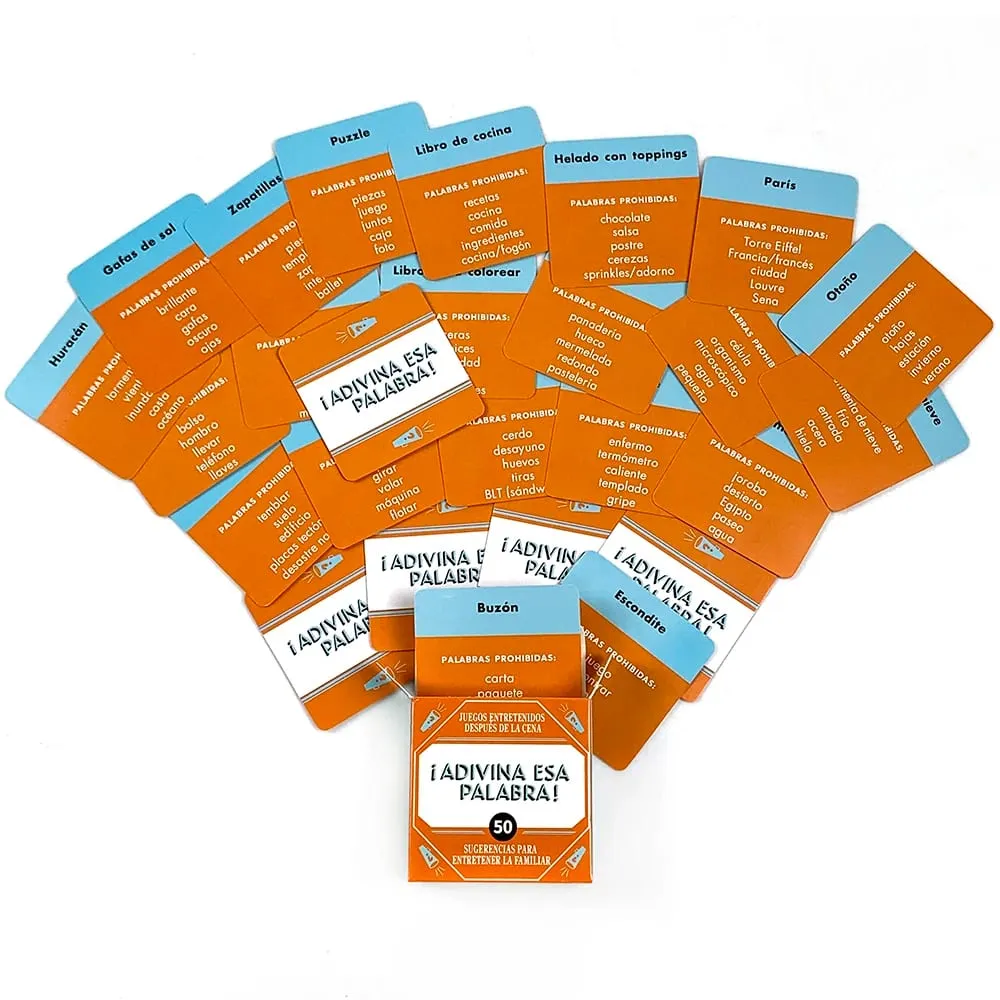 ¡Adivina Esa Palabra! 50 Spanish Family Game Cards – After-Dinner Entertainment & Interactive Word Guessing for Family Bonding