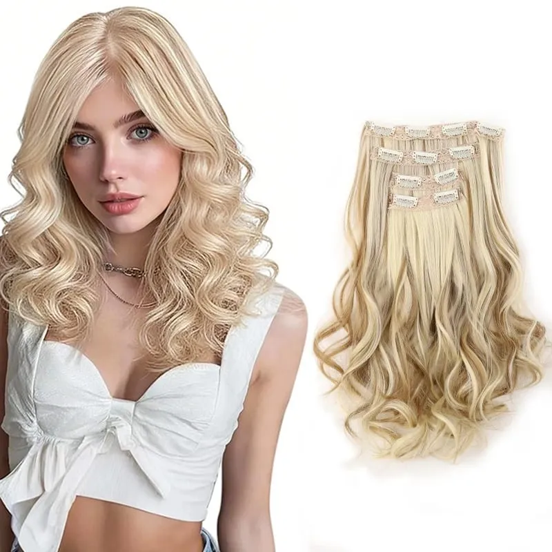 Wig piece wig women's four piece set large wave clip hair synthetic hair extensions