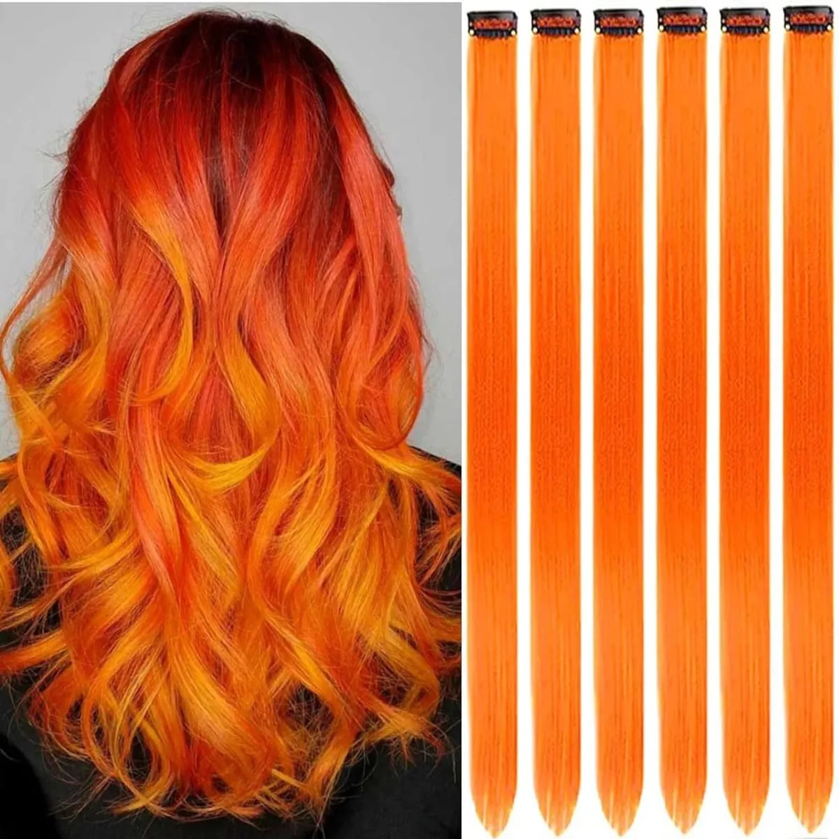 6 Pcs Clip Ins Hair Extensions 22 Inch Straight Colorful Clip In Hair Extensions Rainbow Party Highlights Synthetic Hairpiece