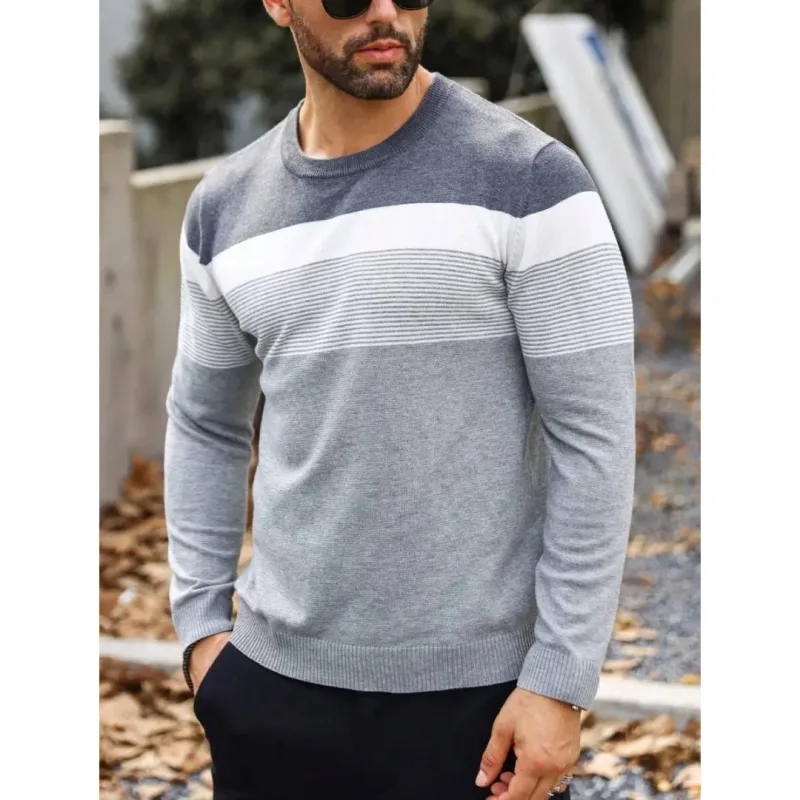 Fashion Autumn Casual Men's Sweater Round Neck Striped Slim Fit Knittwear Men's Sweaters Comfortable Pullovers Men Sweatshirt