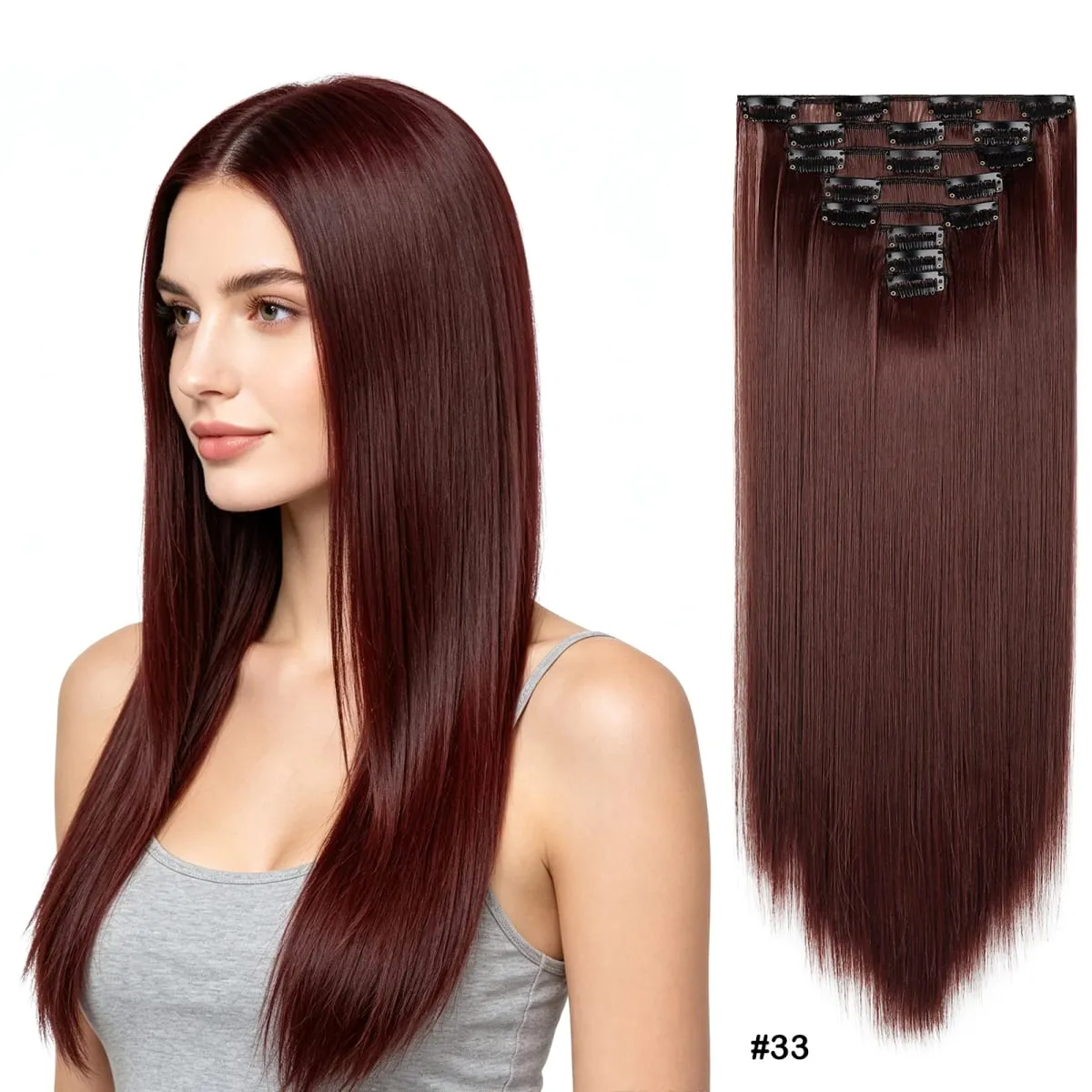 8pcs/set Long Straight Matte Synthetic Clip-In Hair Extensions Full Head Extension Hairpieces for Women