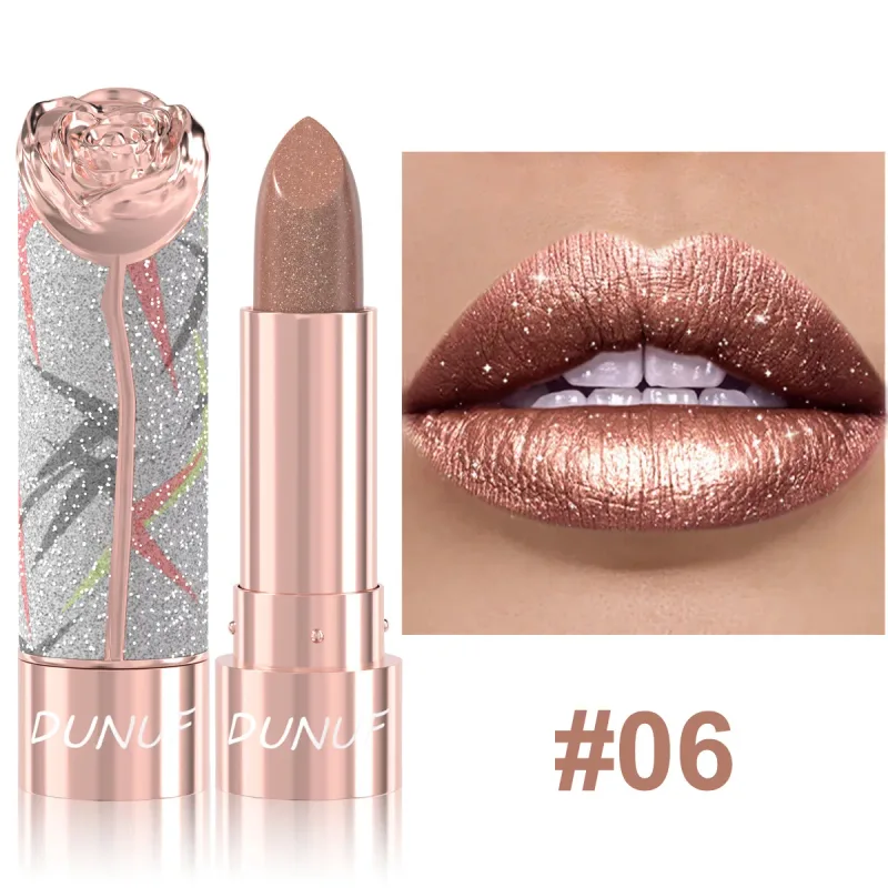 7 colores brillo dorado lápiz labial metálico brillo perla labios reluciente maquillaje alto pigmento terciopelo mate lápiz labial de larga duración