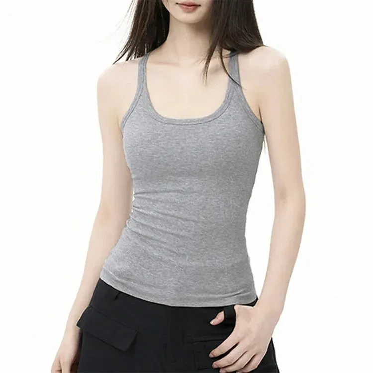 Zjaiss Elegant Knit Summer Tank Top Korean Slim Solid U Neck Women Cami Soft Ribbed Basic Layering Vest Fashion Ladies Top