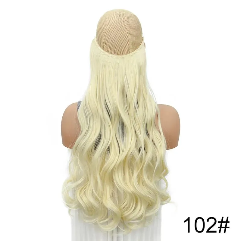 20Inch Synthetic Long Curly Invisible Wire Hair Extensions Headband Heat Resistant No Clips Hairpiece for Women