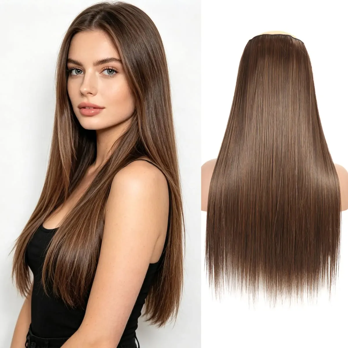 Synthetic 5 Clips in one piece hair extensions 22inch long straight clip in hair for women girls daily party holiday