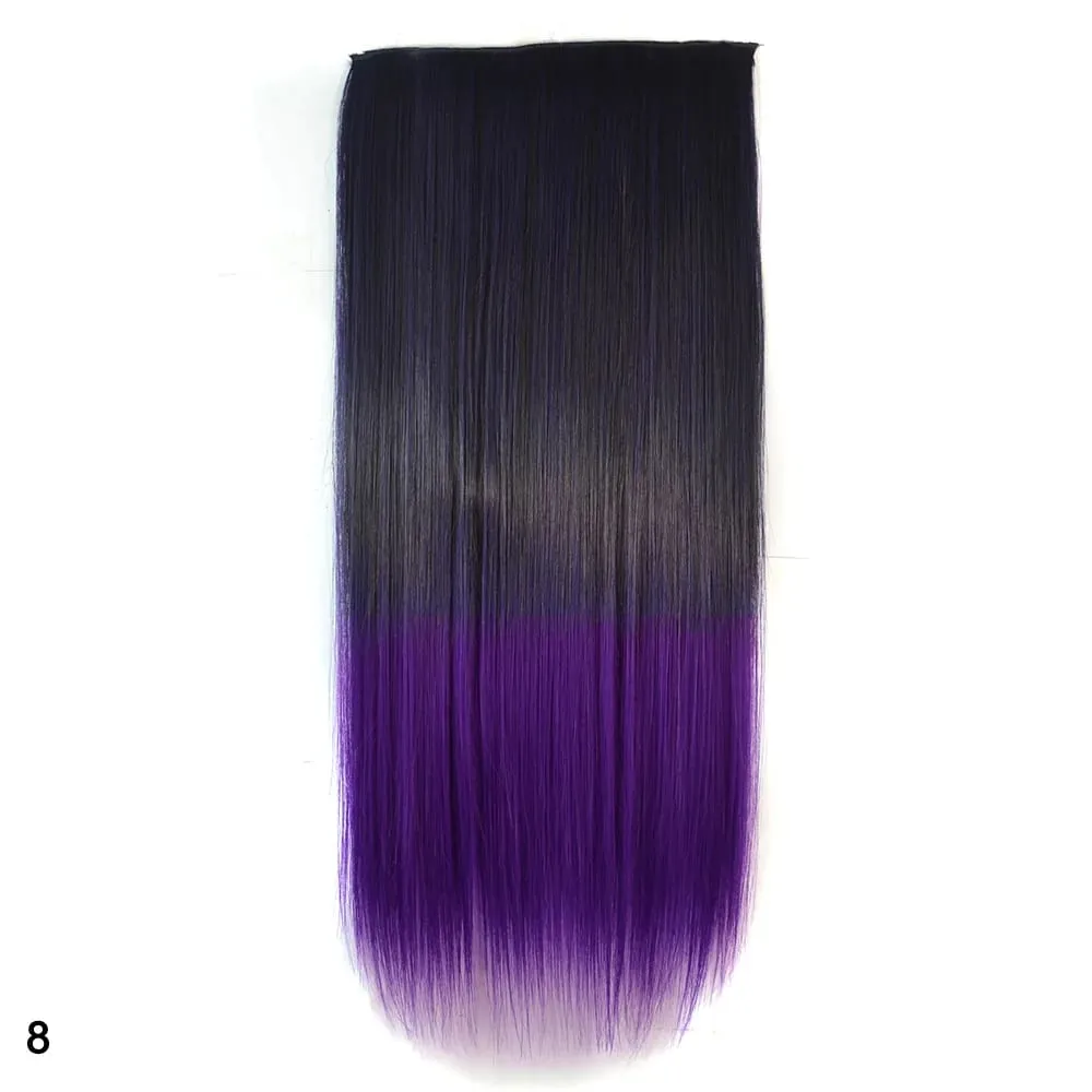 Zolin grampo de cabelo reto na extensão do cabelo arco-íris colorido ombre cor uma peça com 5 clipes sintético cosplay hairpieces