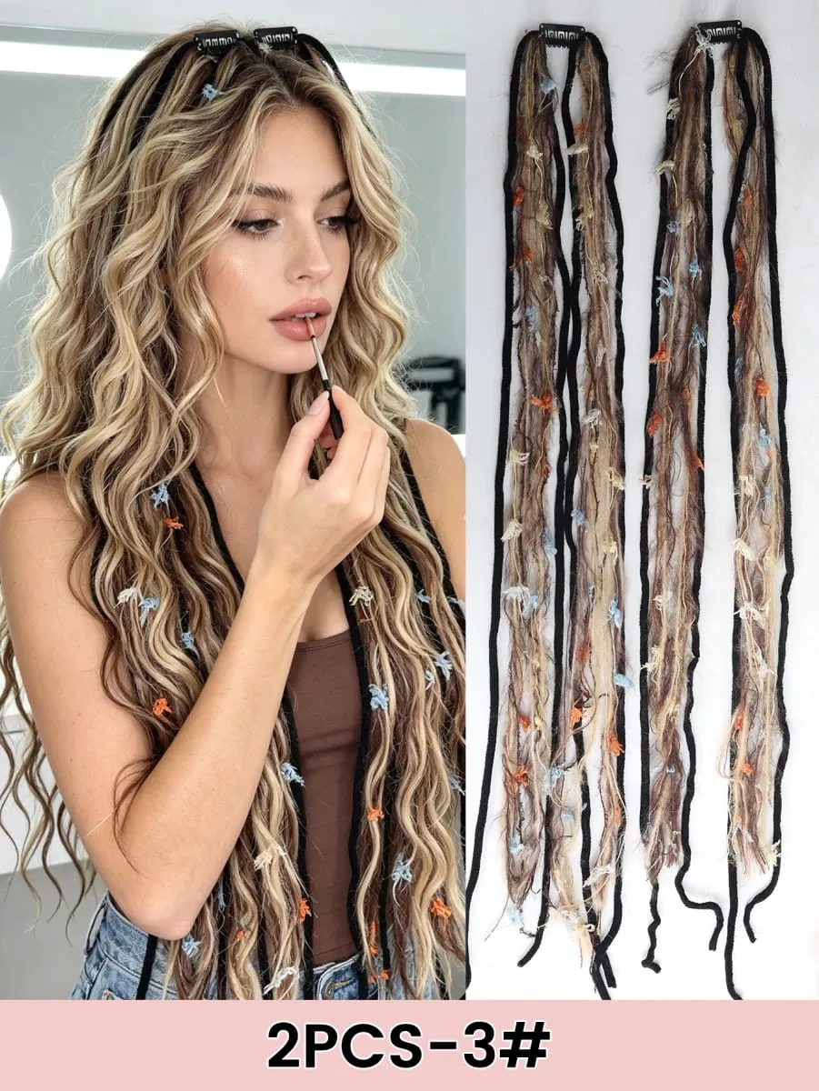 2PCS Colorful Rope Braided Hair Clip In Extensions Black Hair Dreadlock Hair Pieces Bohemian Hair Accessories For Women Daily