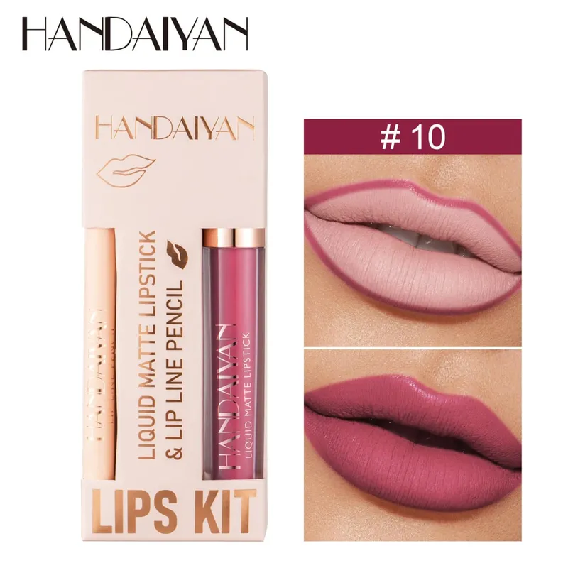 Ensemble de rouge à lèvres 2 en 1 pour femmes, avec crayon à lèvres, imperméable, longue durée, maquillage coréen, finition mate, Kit de cosmétiques, livraison gratuite