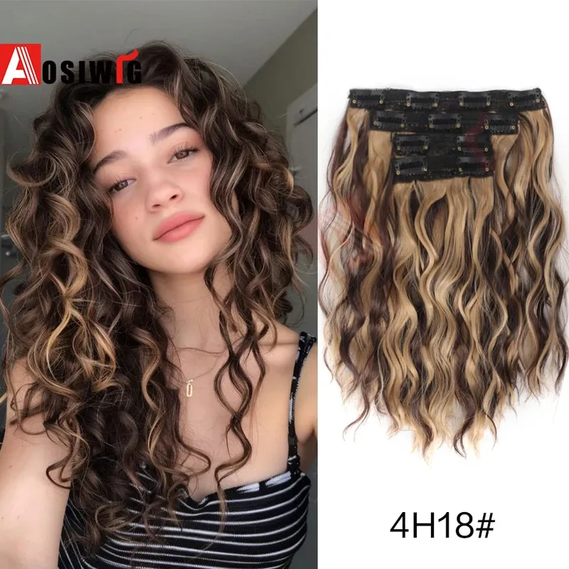 Synthetic 11 Clips Clips in Hair Extensions Long Curly Hairstyle Black Blonde Hairpieces Heat Resistant False Hair Daily Use
