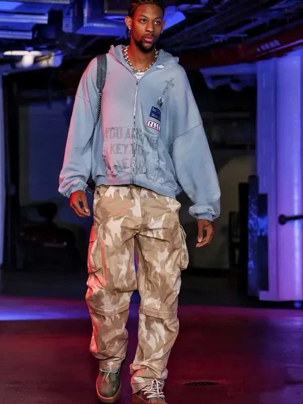 Light Blue PALY Letter Crystal Hoodie Ripped Washed Fashion Patch High Street Casual Men Women 1:1 Zipper Sweatshirts