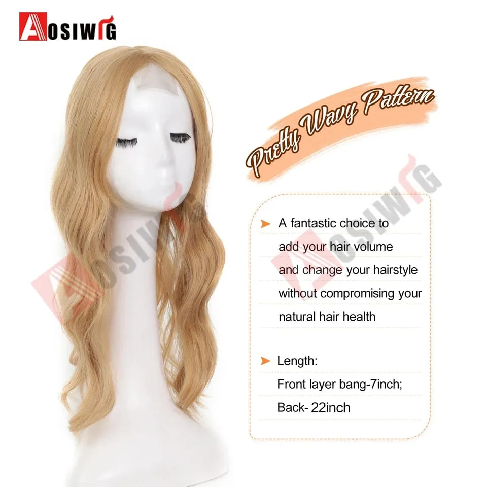 22 Inch Long Wavy Synthetic Hair Topper For Women Clip In Hairpiece Crown Hair Extension With Base Cover Thinning Hair Add Volum