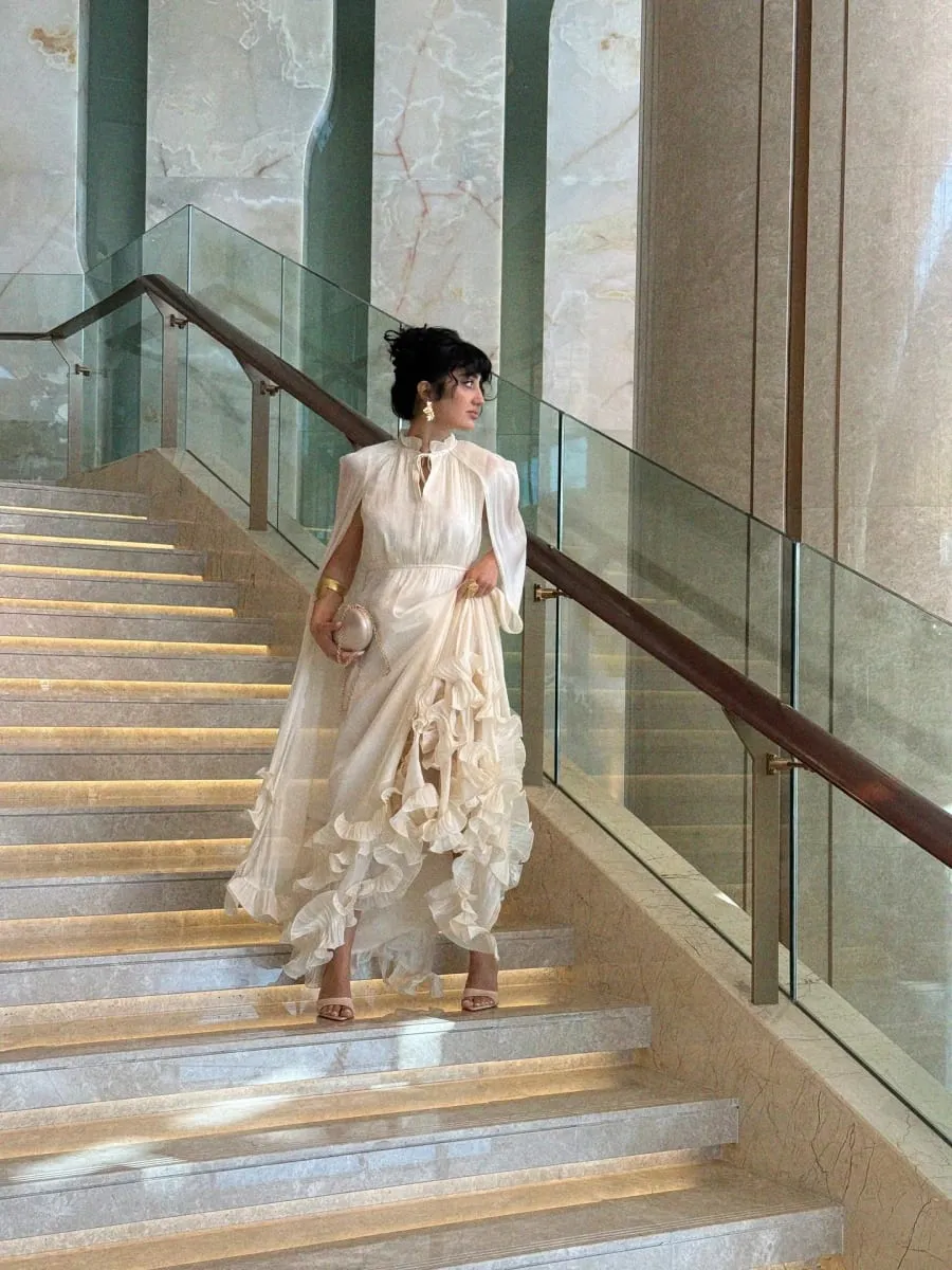 Solid White Ruffle Maxi Dress Women Fashion Lace Pleated Sleeveless Off-shoulder Long Dresses Lady 2026 Summer Holiday Robes New