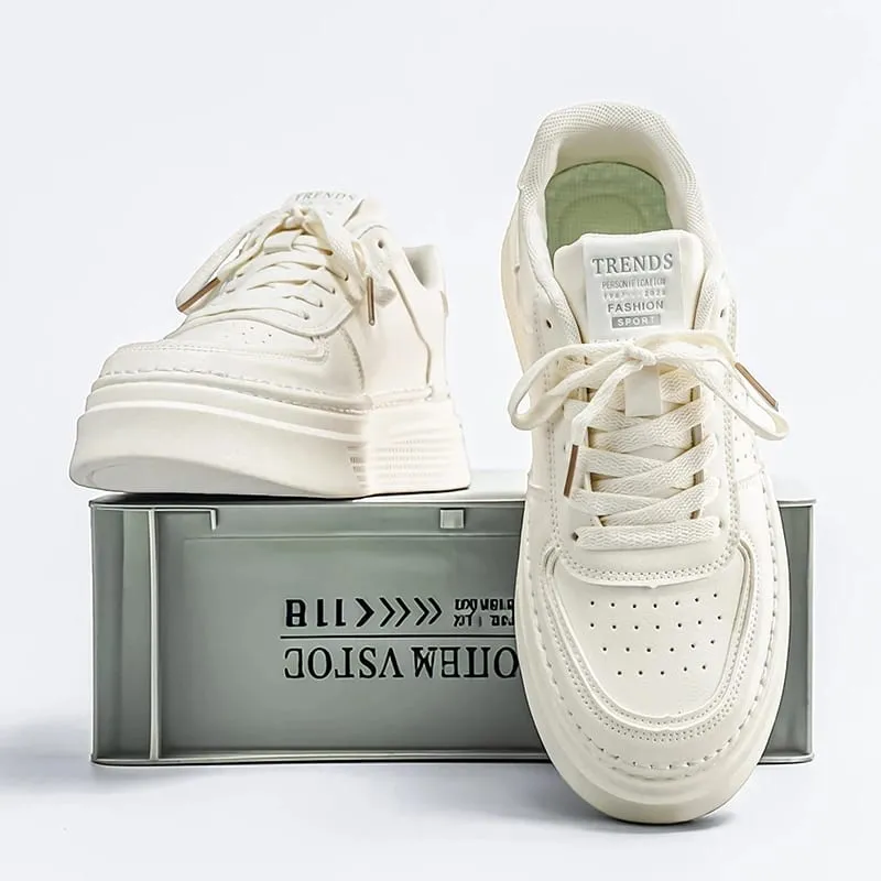 Men Casual Sneakers Breathable Trendy Mating White Comfortable Non-slip Daily Walking Thick Soled Height Increasing Sports Shoes