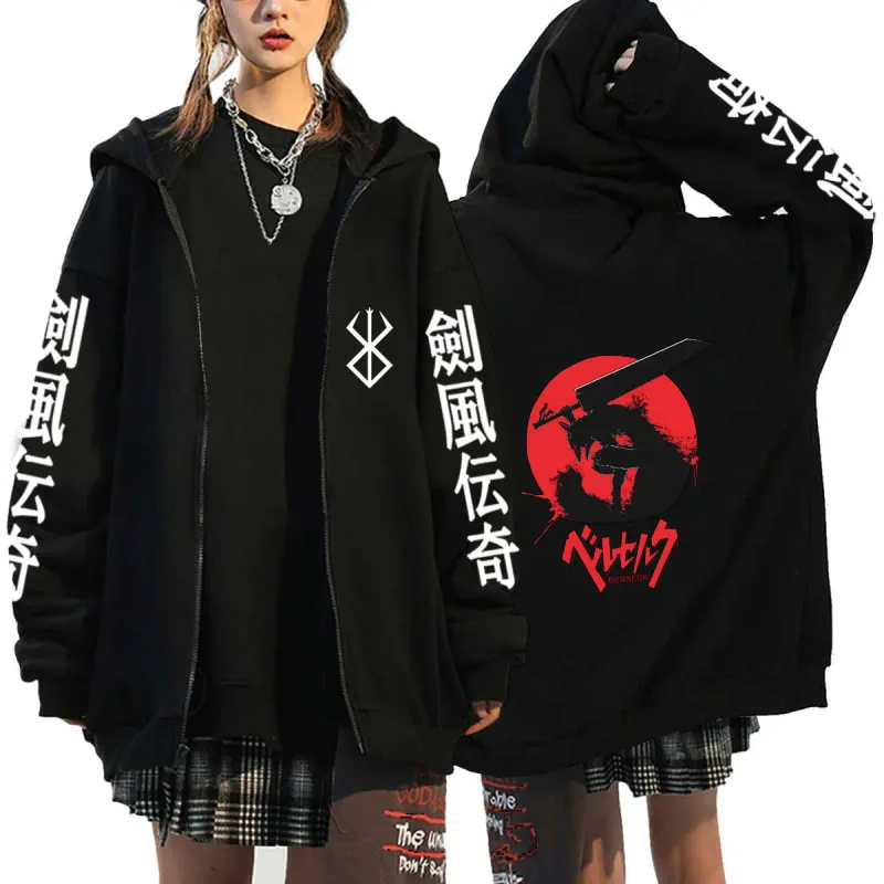 Berserk Zipper Hoodies Lalaki Babae Long Sleeve Sweatshirt Fleece Oversized Jackets Coats Nakakatuwang Berserk Japanese Anime Streetwear