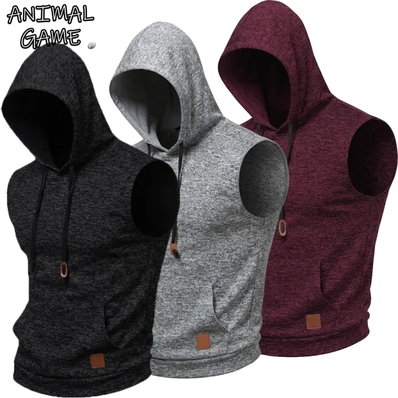 New Mens Sleeveless Hoodie Lightweight Hooded Mens Sweatshirt Vest Workout Luxury Clothes Tank Tops Fitness Hoodies for Men