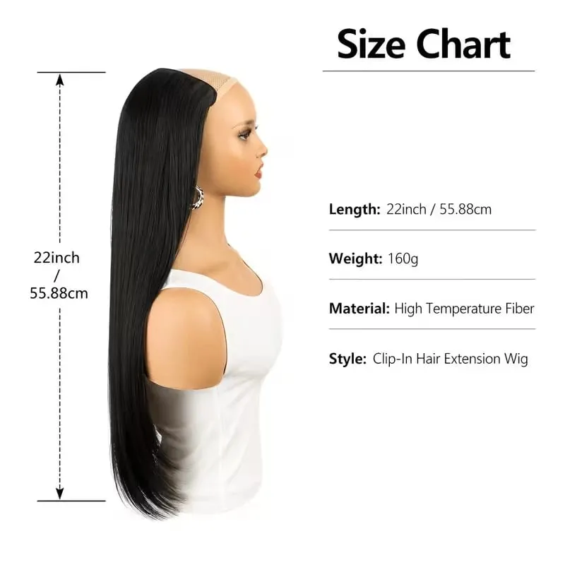 22Inch Synthetic Long Straight Multi Layer Hair Extension BB Clip Style Fiber Hairpiece for Women Daily Wear Confident Elegant